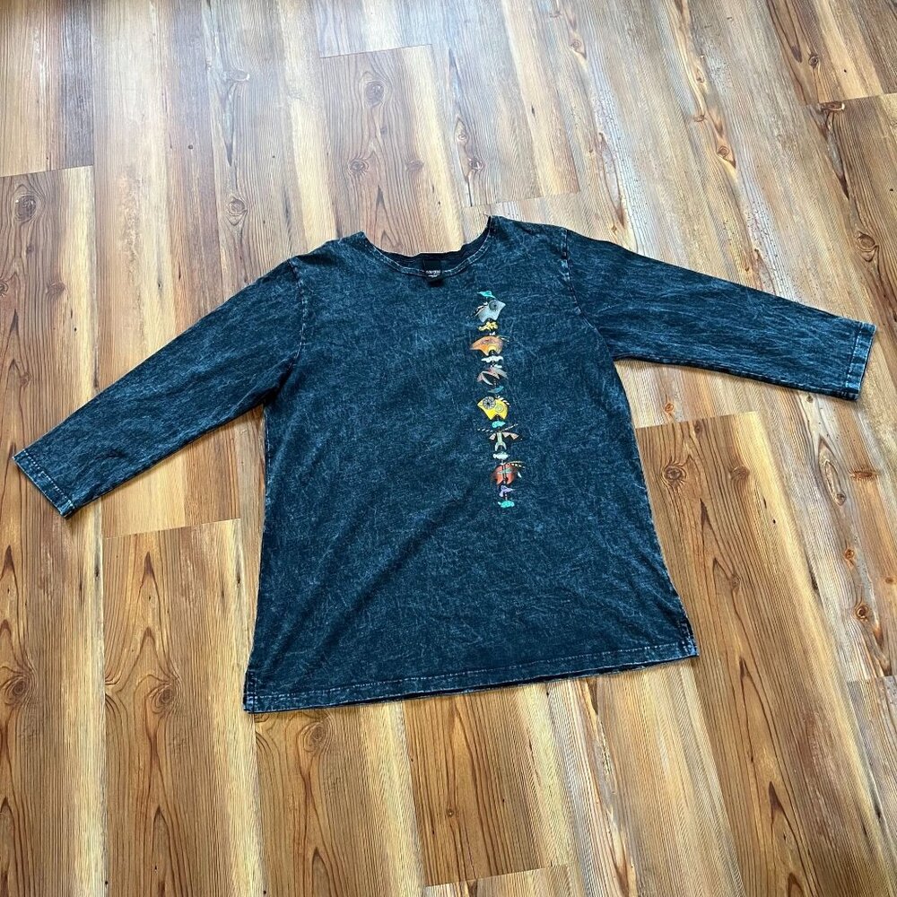 SABAKU Artwear Small Fish Graphic Long‎ Sleeve T-Shirt Acid Wash USA Made - Picture 9 of 9